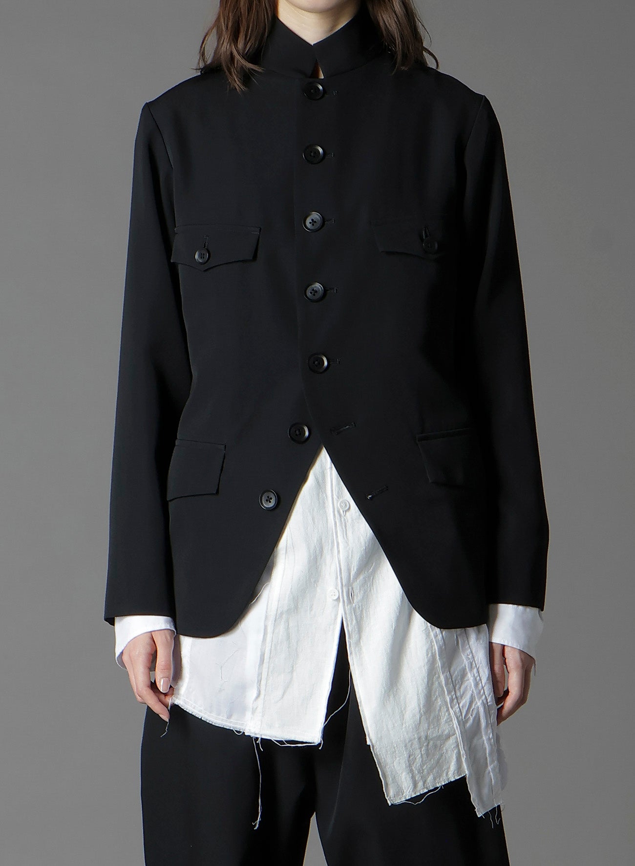 WOOL GABARDINE LADY STAND COLLAR JACKET