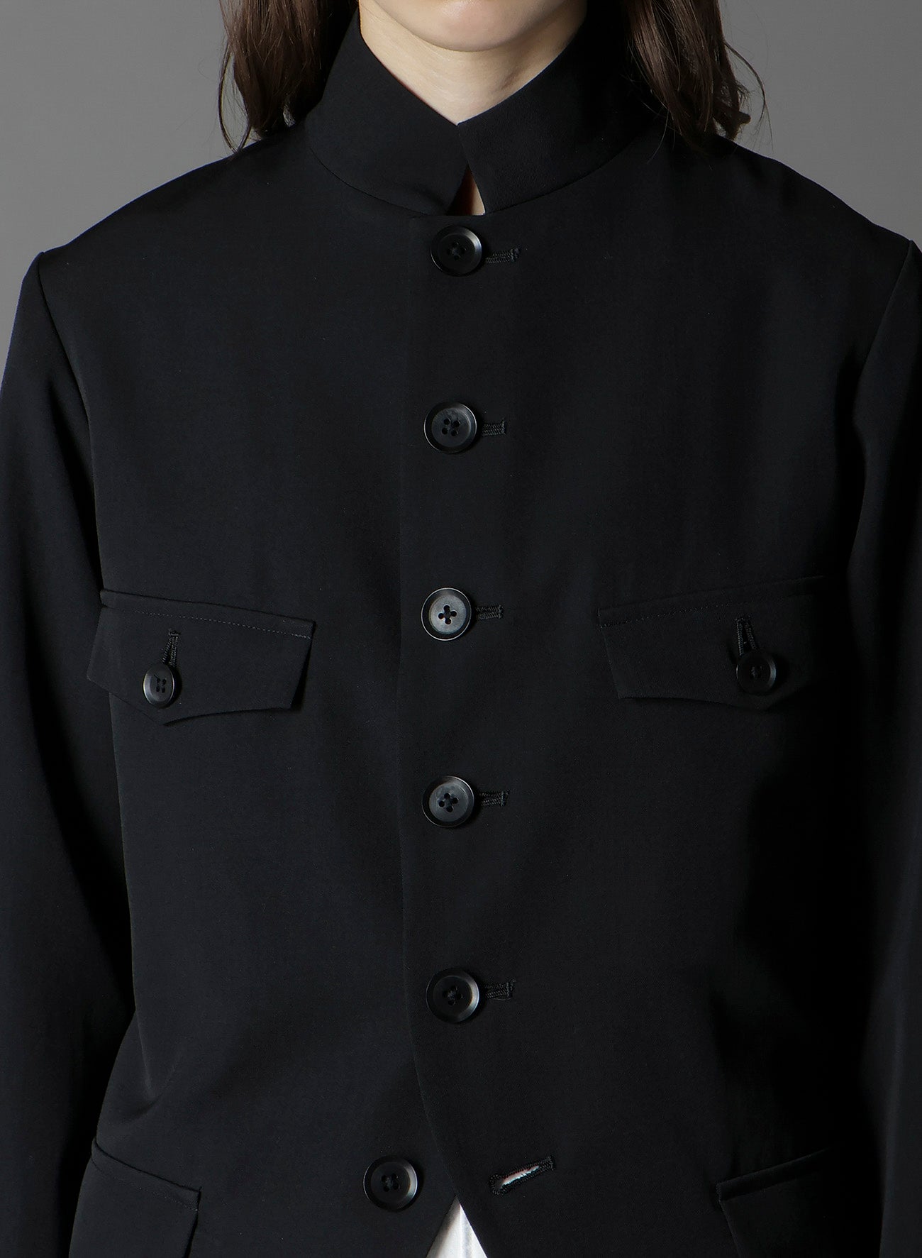 WOOL GABARDINE LADY STAND COLLAR JACKET