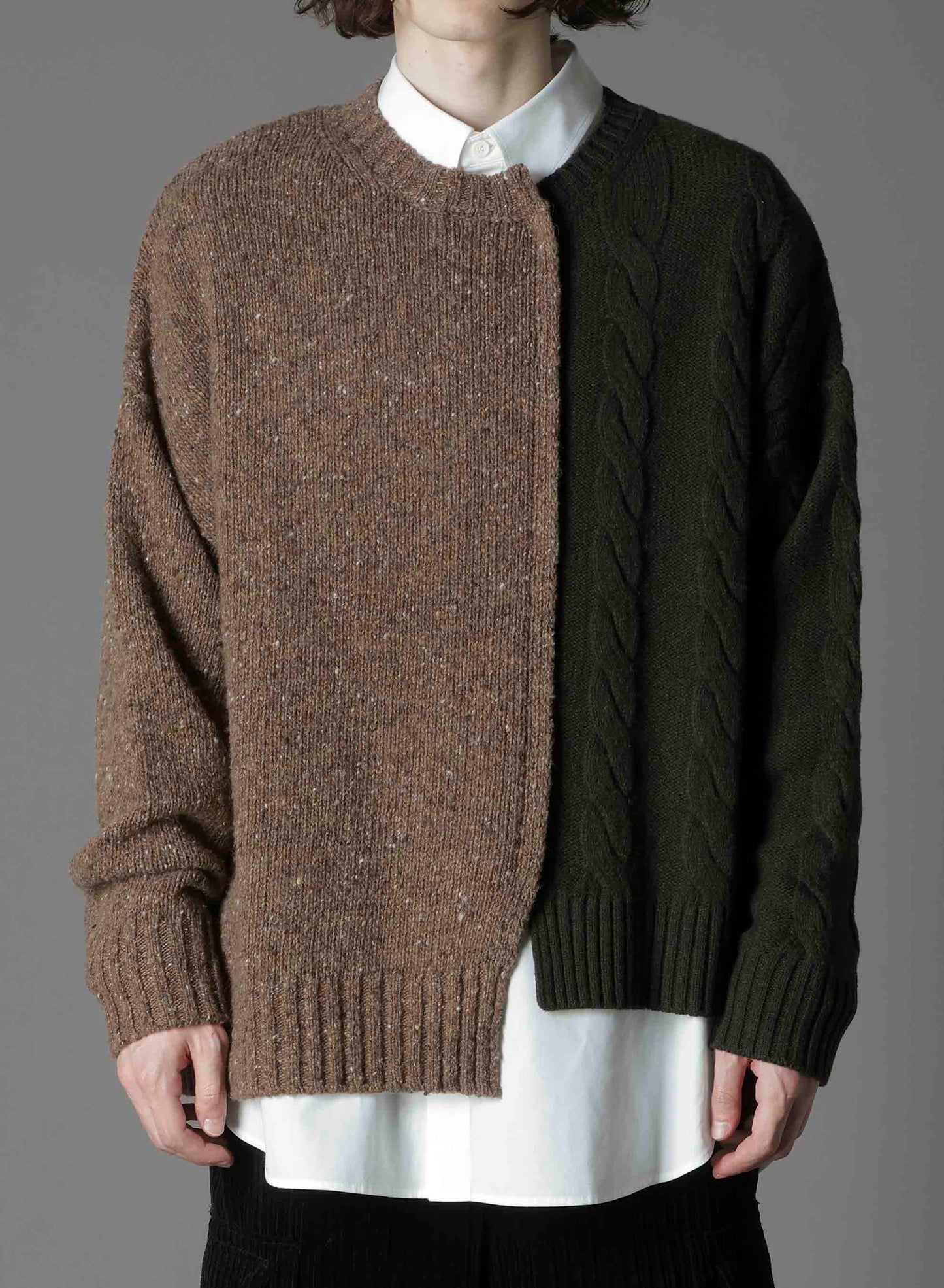 FINE MERINO WOOL CABLE SWITCH UNBALANCE PULLOVER
