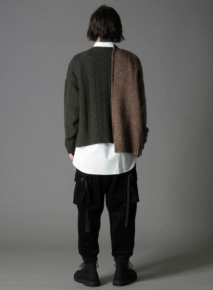 FINE MERINO WOOL CABLE SWITCH UNBALANCE PULLOVER