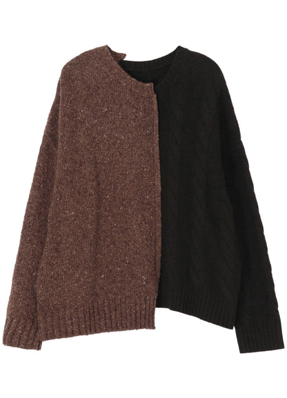 FINE MERINO WOOL CABLE SWITCH UNBALANCE PULLOVER