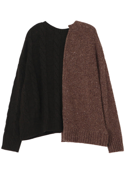 FINE MERINO WOOL CABLE SWITCH UNBALANCE PULLOVER