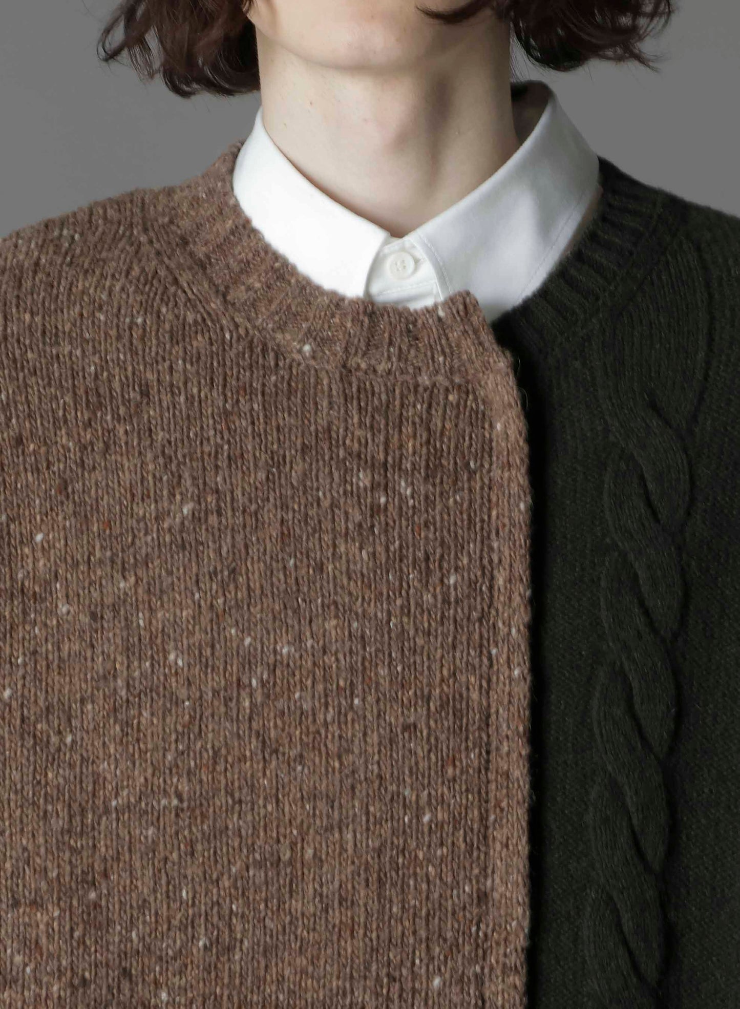 FINE MERINO WOOL CABLE SWITCH UNBALANCE PULLOVER