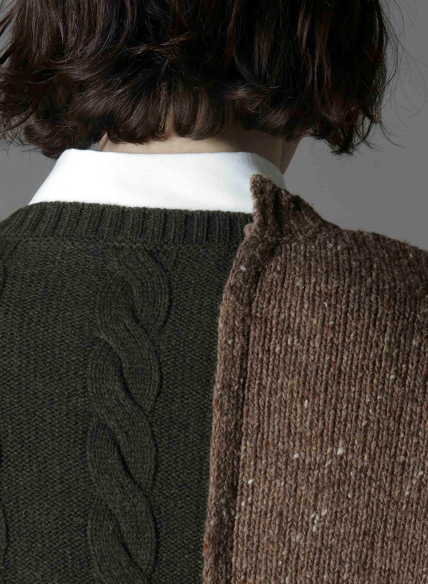 FINE MERINO WOOL CABLE SWITCH UNBALANCE PULLOVER