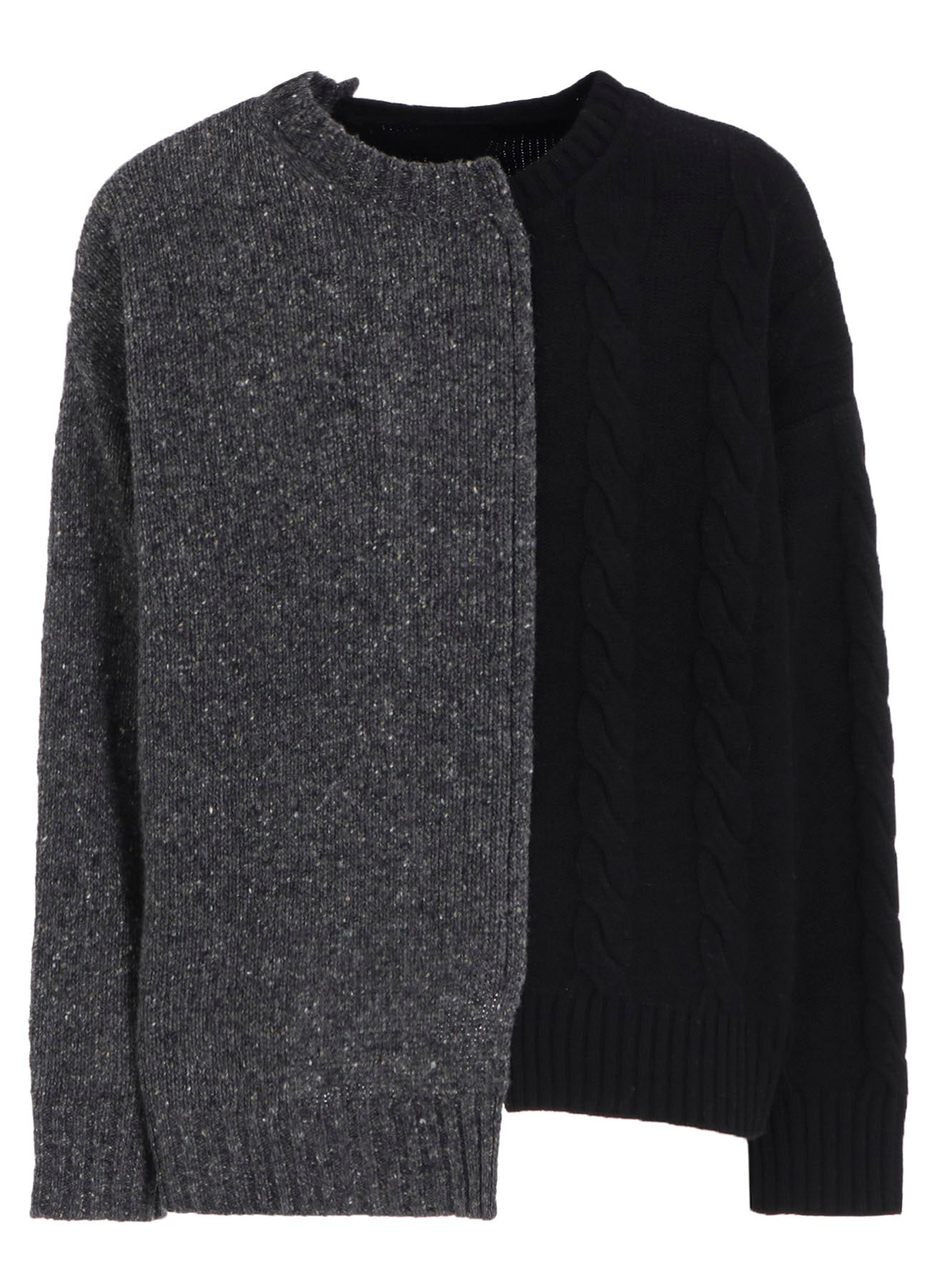FINE MERINO WOOL CABLE SWITCH UNBALANCE PULLOVER
