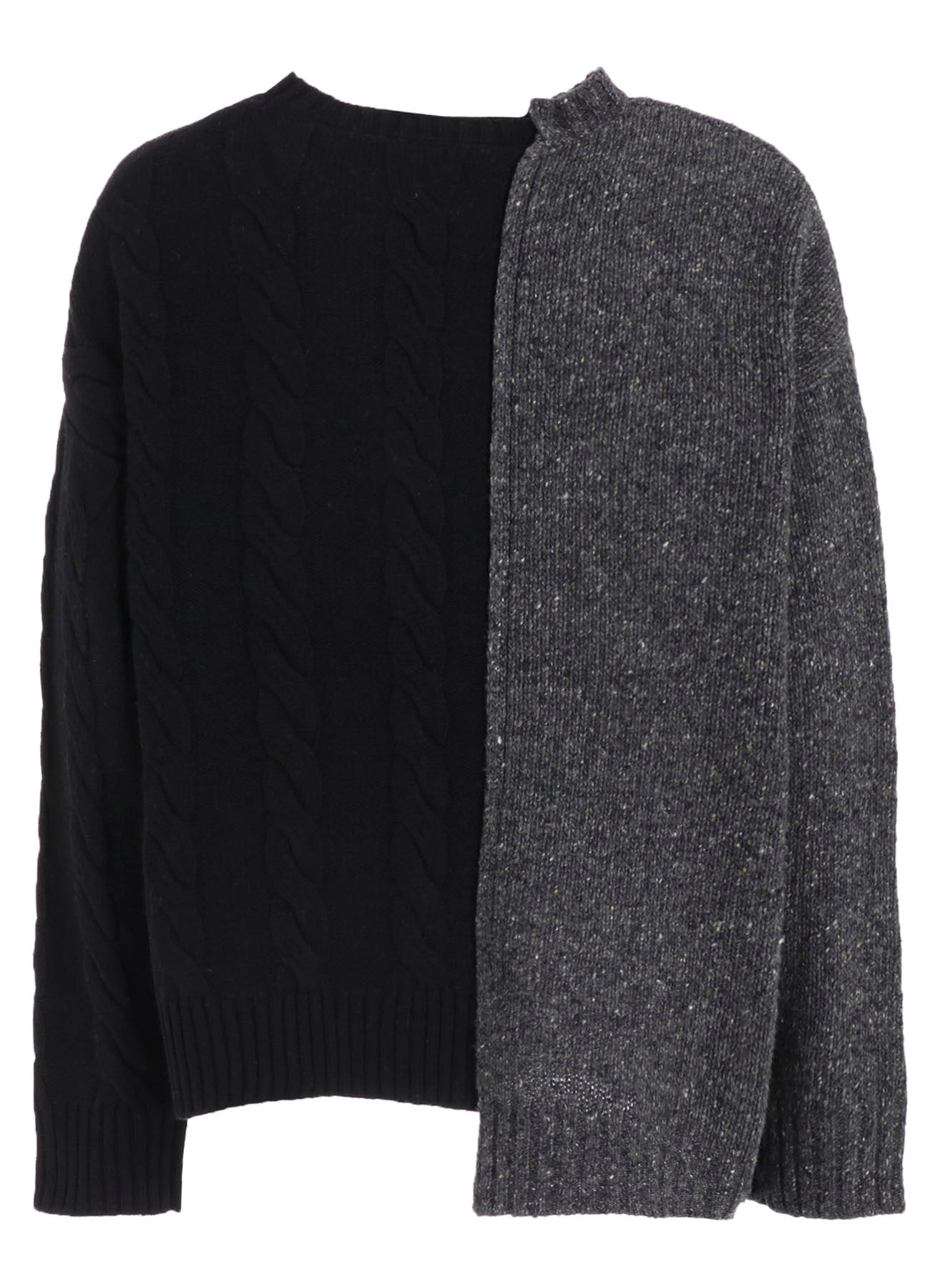 FINE MERINO WOOL CABLE SWITCH UNBALANCE PULLOVER