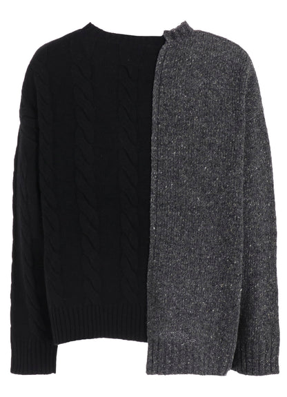 FINE MERINO WOOL CABLE SWITCH UNBALANCE PULLOVER