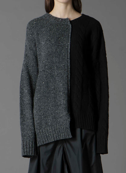 FINE MERINO WOOL CABLE SWITCH UNBALANCE PULLOVER