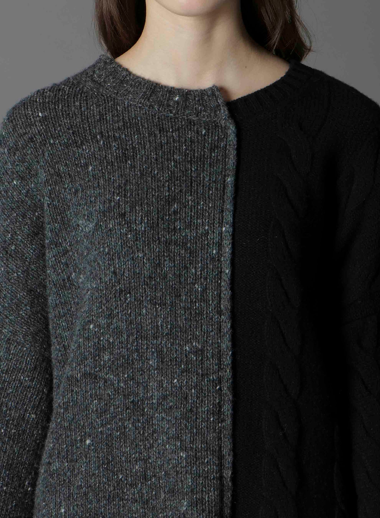 FINE MERINO WOOL CABLE SWITCH UNBALANCE PULLOVER