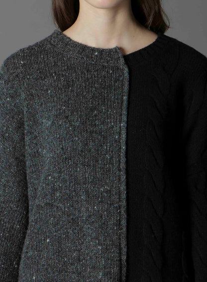 FINE MERINO WOOL CABLE SWITCH UNBALANCE PULLOVER