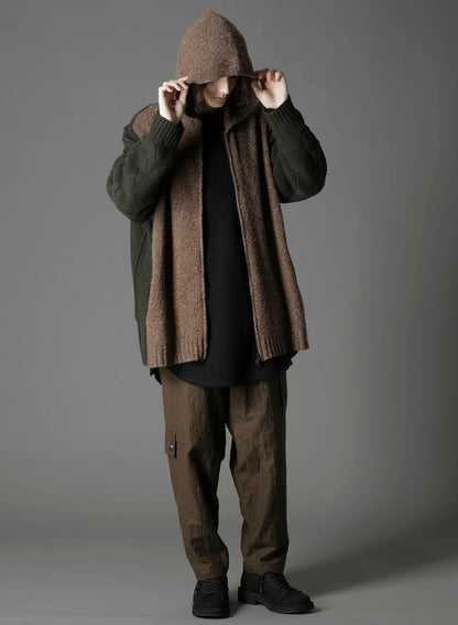 FINE MERINO WOOL CABLE SWITCH UNBALANCE HOODIE