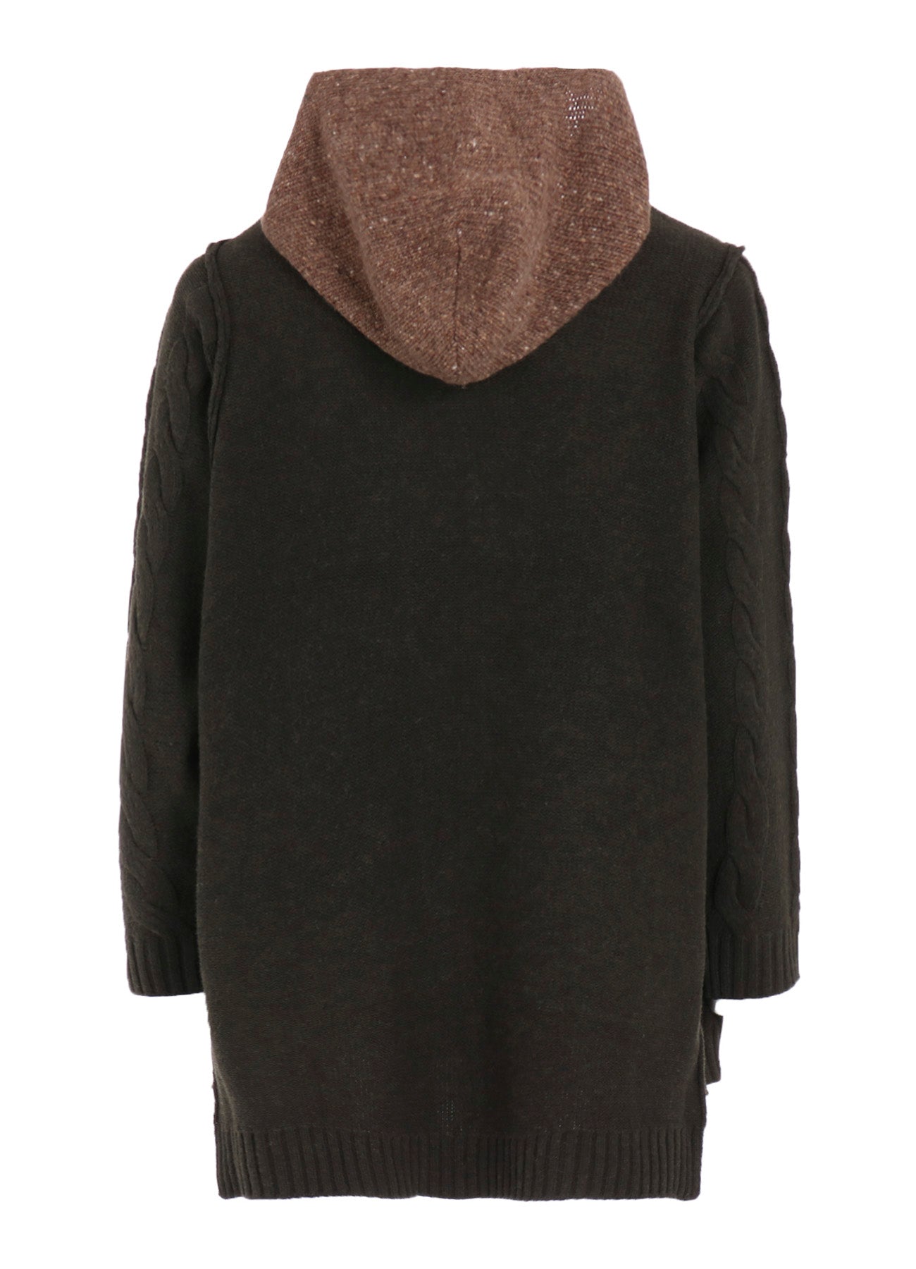 FINE MERINO WOOL CABLE SWITCH UNBALANCE HOODIE