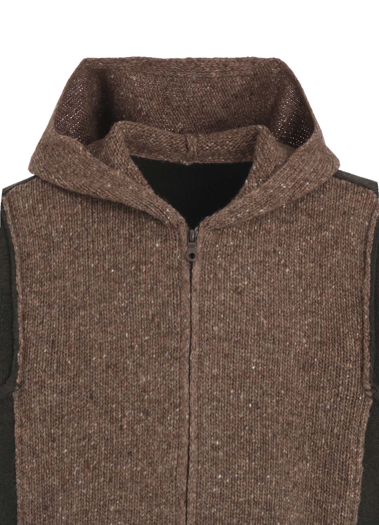 FINE MERINO WOOL CABLE SWITCH UNBALANCE HOODIE