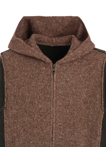 FINE MERINO WOOL CABLE SWITCH UNBALANCE HOODIE
