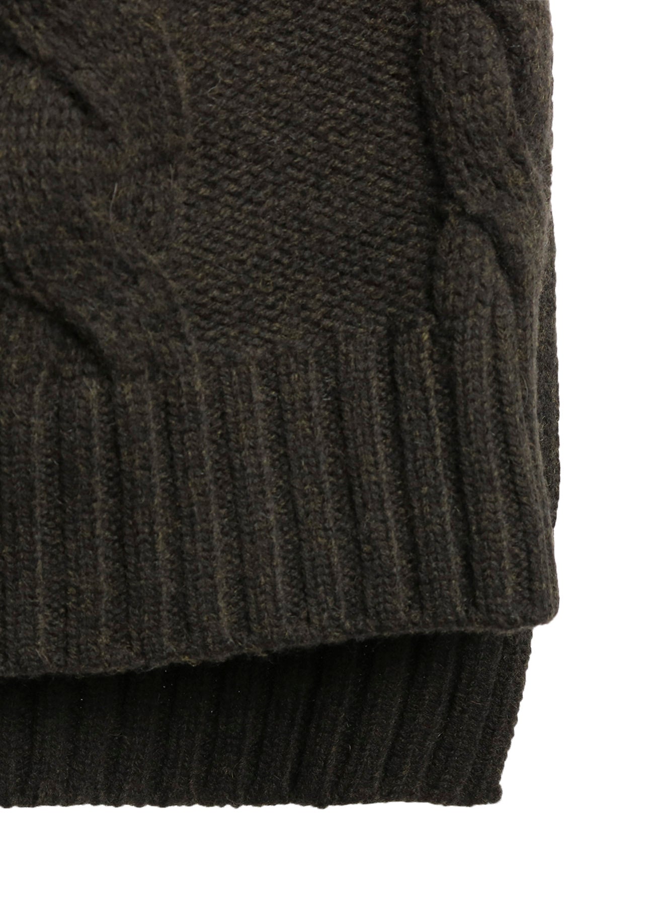 FINE MERINO WOOL CABLE SWITCH UNBALANCE HOODIE