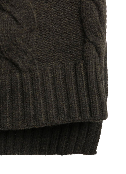 FINE MERINO WOOL CABLE SWITCH UNBALANCE HOODIE
