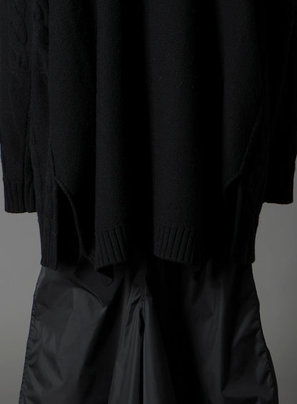 FINE MERINO WOOL CABLE SWITCH UNBALANCE HOODIE