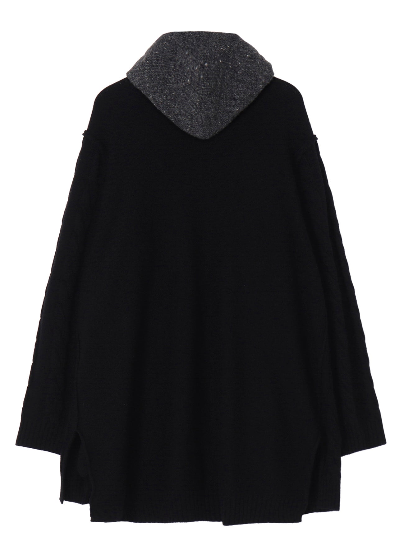 FINE MERINO WOOL CABLE SWITCH UNBALANCE HOODIE
