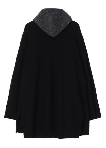 FINE MERINO WOOL CABLE SWITCH UNBALANCE HOODIE