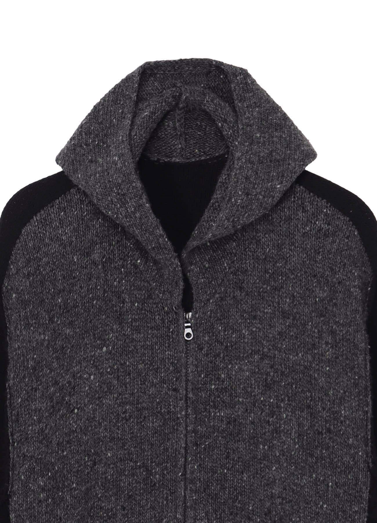 FINE MERINO WOOL CABLE SWITCH UNBALANCE HOODIE