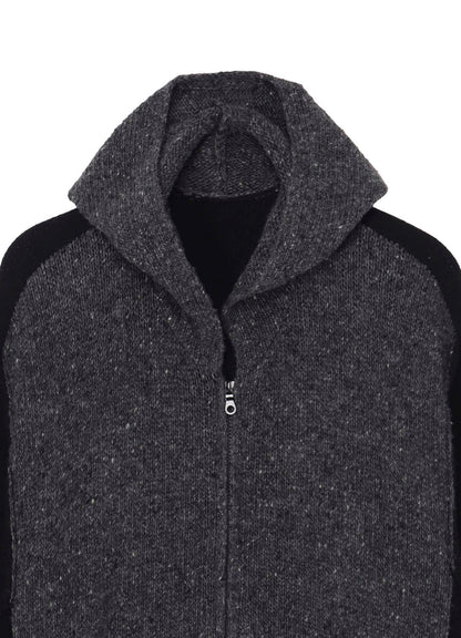 FINE MERINO WOOL CABLE SWITCH UNBALANCE HOODIE