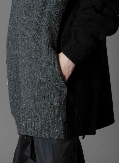 FINE MERINO WOOL CABLE SWITCH UNBALANCE HOODIE