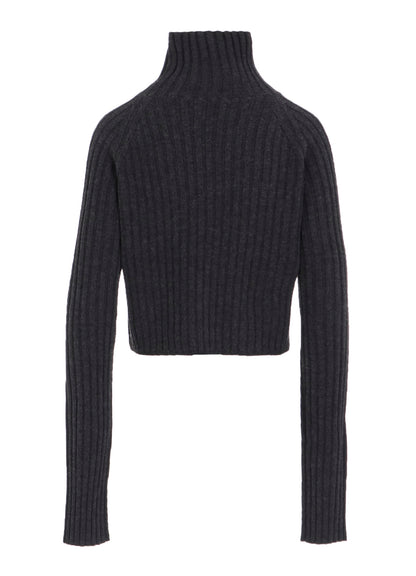FINE MERINO WOOL RIBBED RAGLEN SHORT LENGTH TURTLE NECK