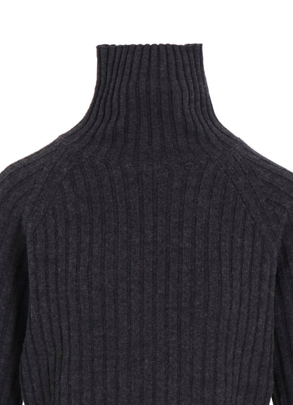 FINE MERINO WOOL RIBBED RAGLEN SHORT LENGTH TURTLE NECK