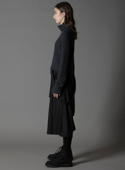 FINE MERINO WOOL RIBBED RAGLEN SHORT LENGTH TURTLE NECK