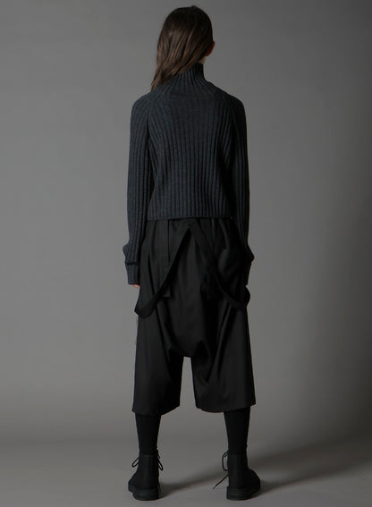 FINE MERINO WOOL RIBBED RAGLEN SHORT LENGTH TURTLE NECK