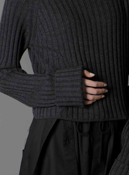 FINE MERINO WOOL RIBBED RAGLEN SHORT LENGTH TURTLE NECK