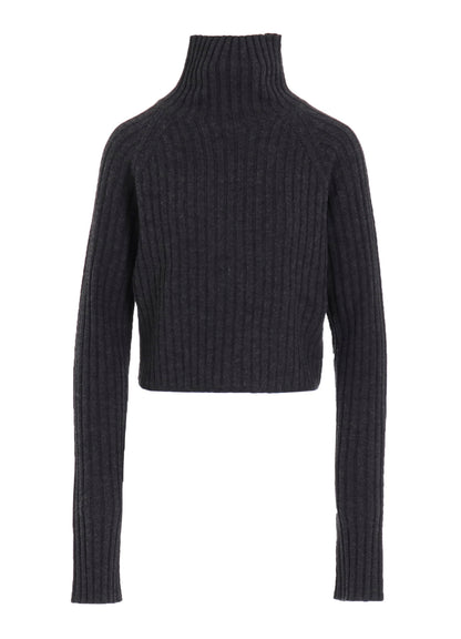 FINE MERINO WOOL RIBBED RAGLEN SHORT LENGTH TURTLE NECK