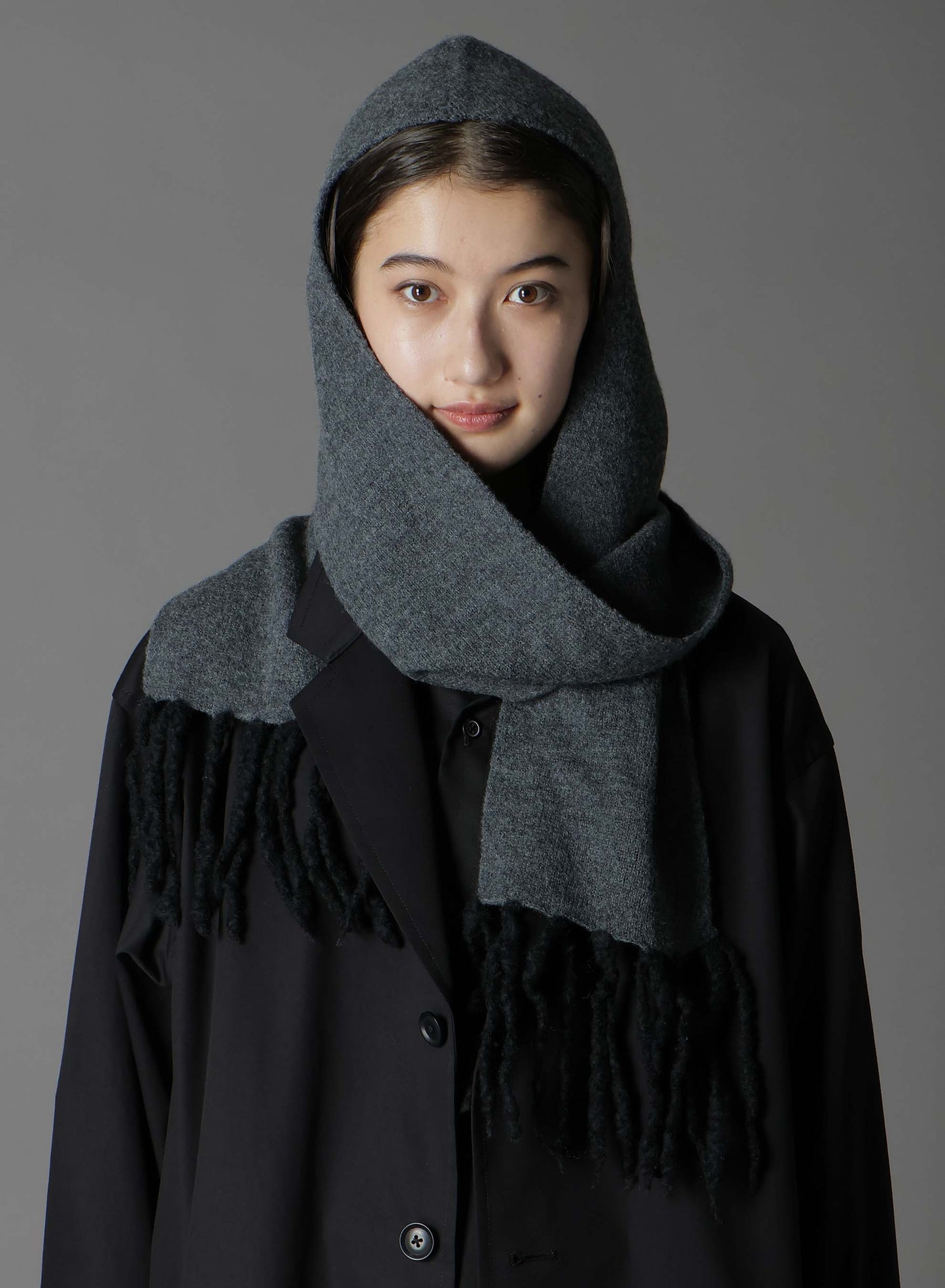BoilMerinoWool FRINGE HOODED MUFFLER
