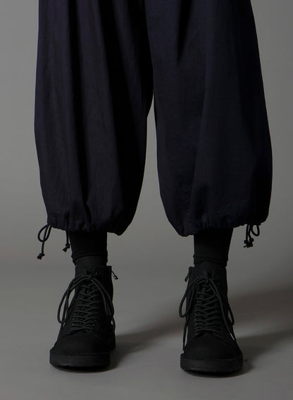 INDIGO DYED COTTON TWILL BALLOON PANTS