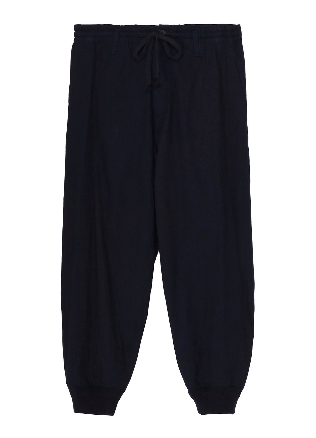 INDIGO DYED COTTON TWILL RIBBED HEM PANTS