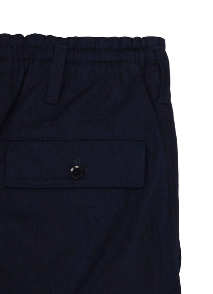 INDIGO DYED COTTON TWILL RIBBED HEM PANTS