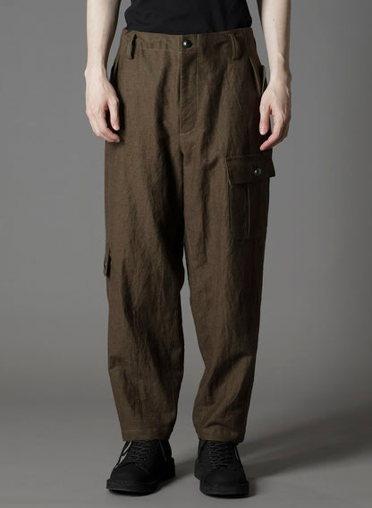 COTTON FLAX MOLESKIN POCKET SLIM PANTS