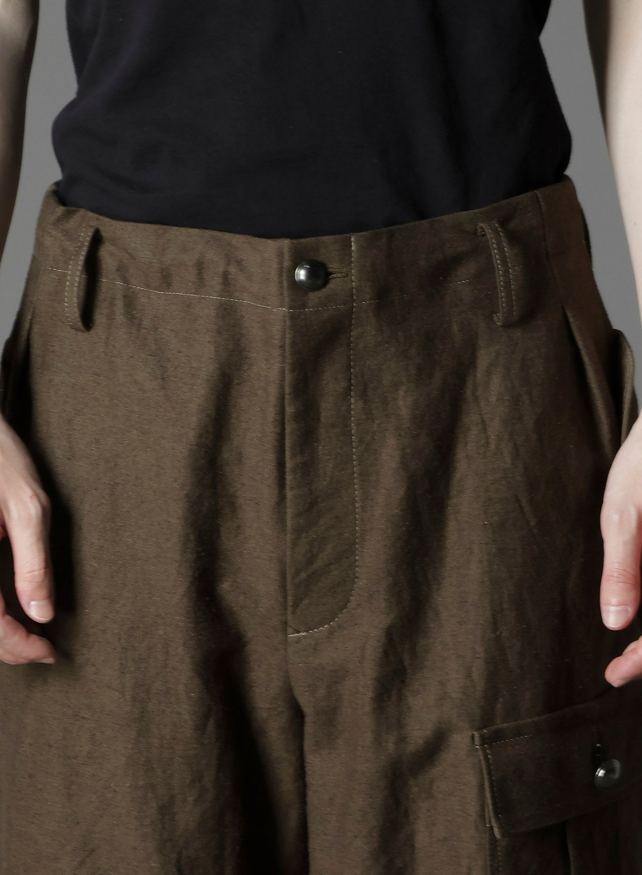 COTTON FLAX MOLESKIN POCKET SLIM PANTS