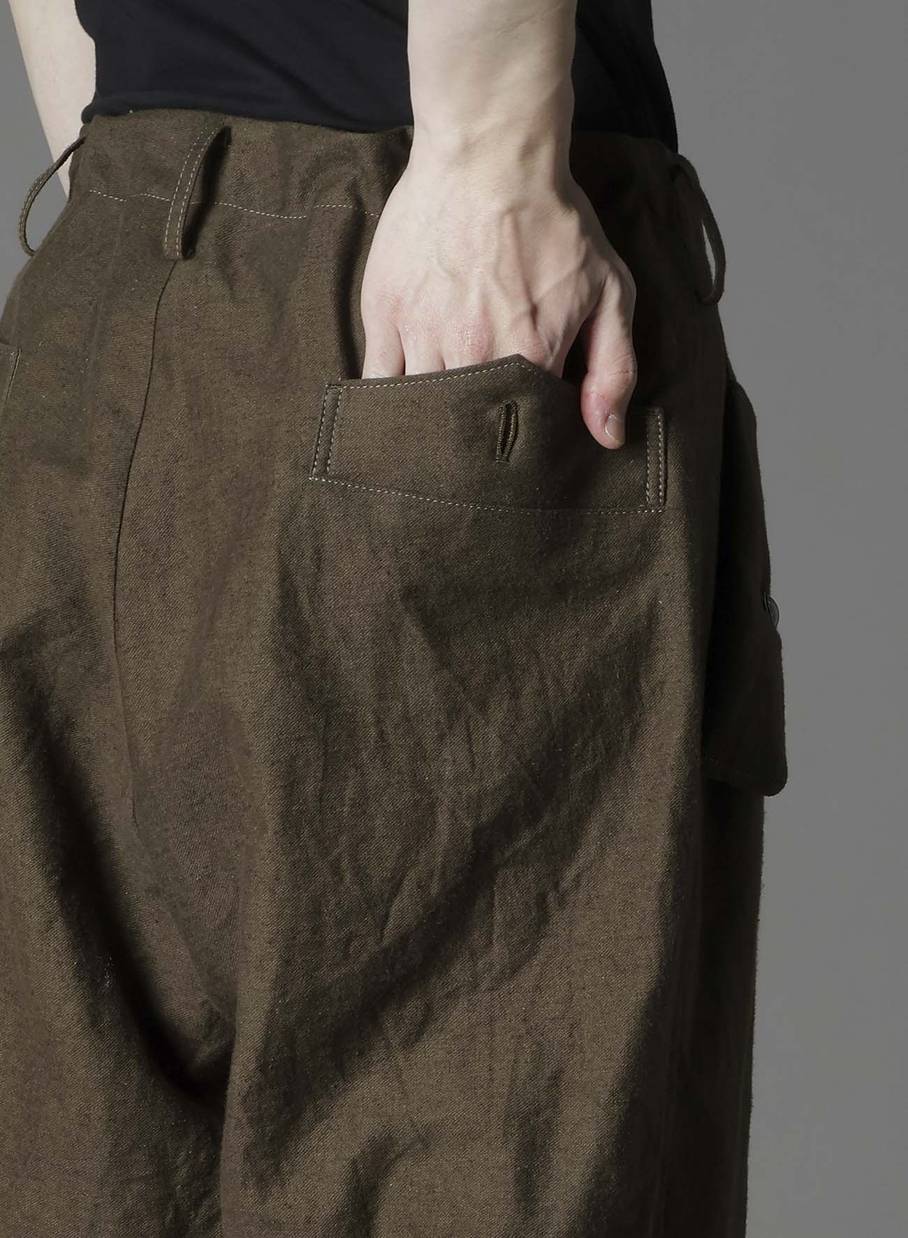 COTTON FLAX MOLESKIN POCKET SLIM PANTS