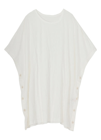 CATHC WASHER WRINKLE JERSEY SIDE BUTTON SHORT SLEEVED T-SHIRT
