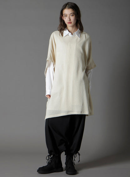SPIDER WEB KNIT SIDE BUTTON SHORT SLEEVED T-SHIRT
