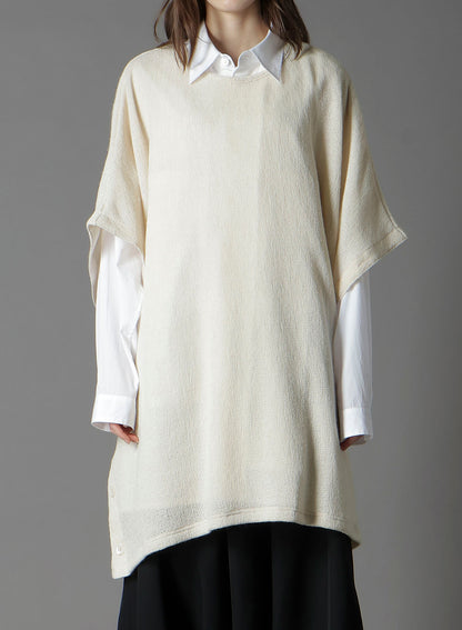 SPIDER WEB KNIT SIDE BUTTON SHORT SLEEVED T-SHIRT