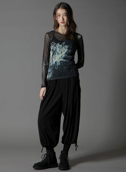 SOFT TULLE FLORAL PATTERN ROUND NECK TULLE