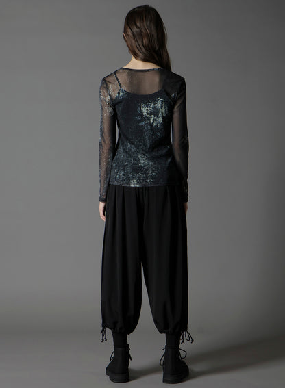SOFT TULLE FLORAL PATTERN ROUND NECK TULLE