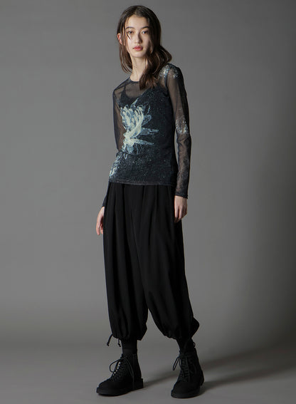 SOFT TULLE FLORAL PATTERN ROUND NECK TULLE