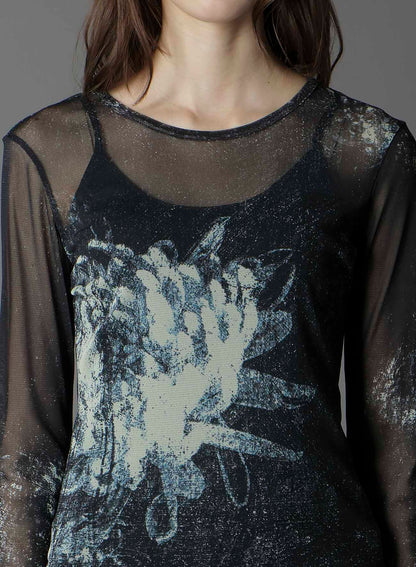SOFT TULLE FLORAL PATTERN ROUND NECK TULLE