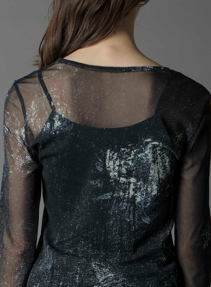 SOFT TULLE FLORAL PATTERN ROUND NECK TULLE