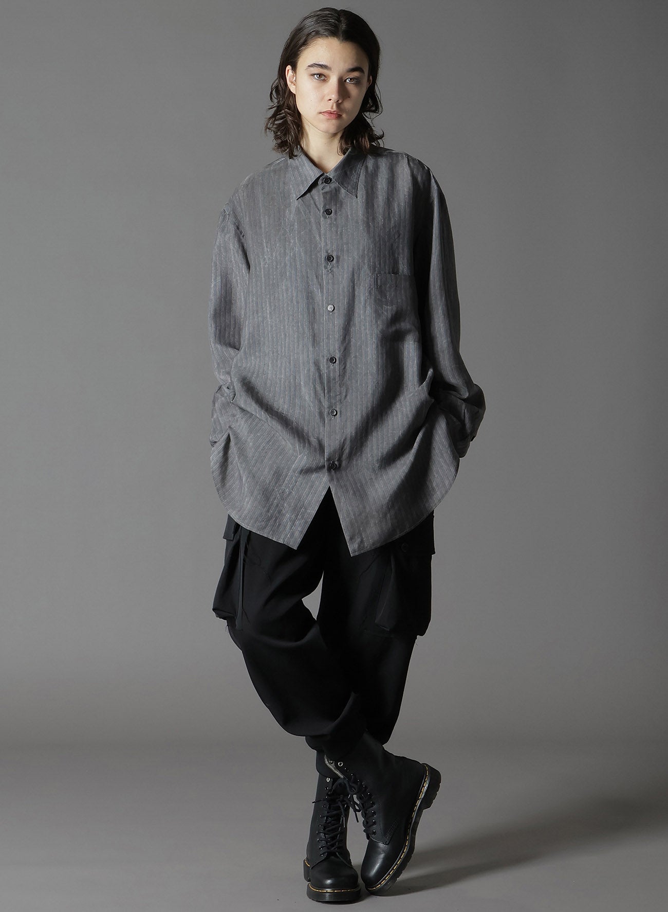 INK DYED STRIPE CUPRO RAYON A BIG COLLAR SHIRT