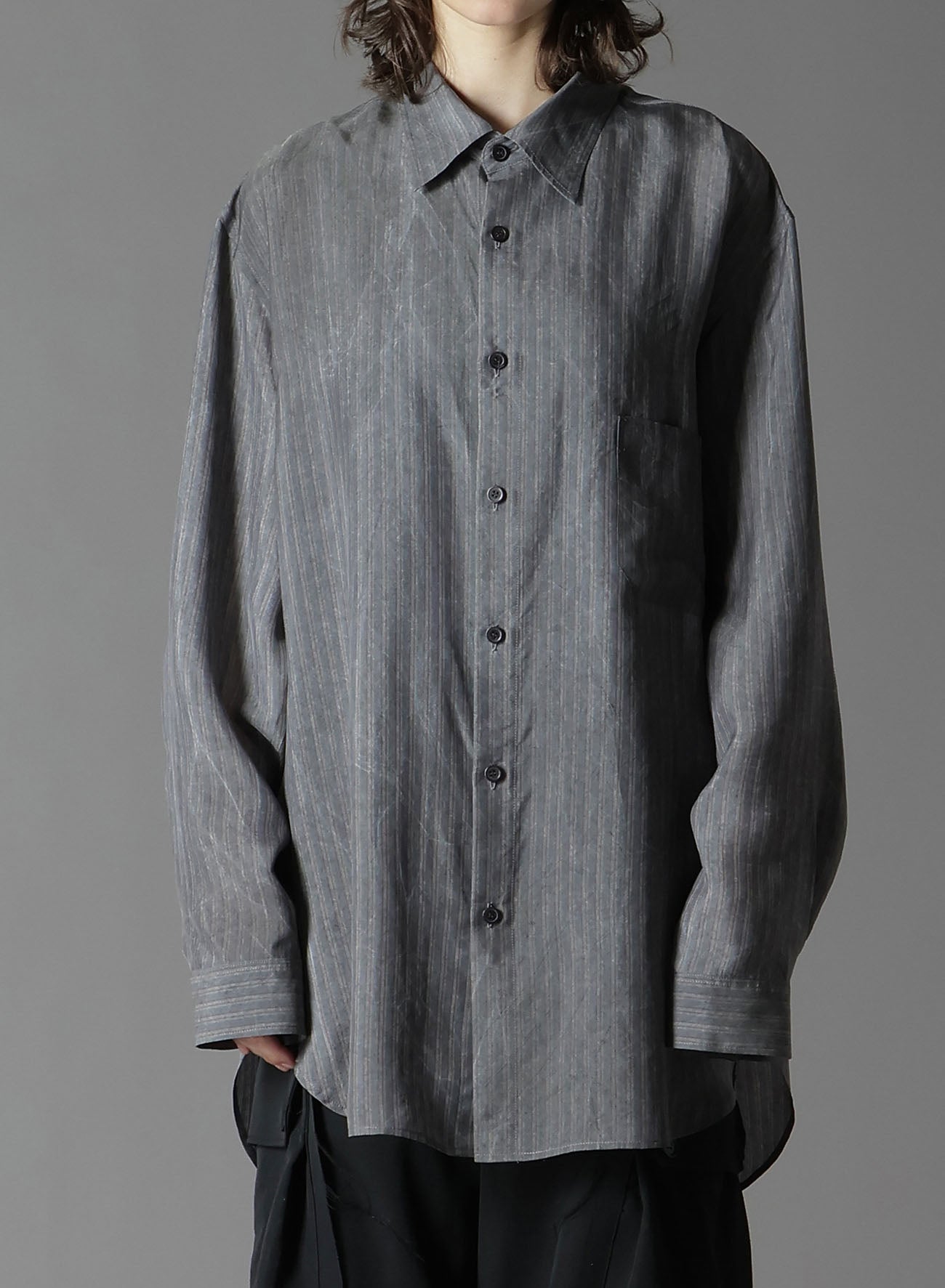 INK DYED STRIPE CUPRO RAYON A BIG COLLAR SHIRT