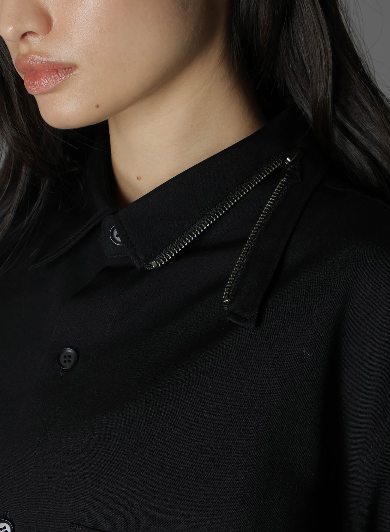 WOOL GABARDINE COLLAR ZIPPER SHIRT